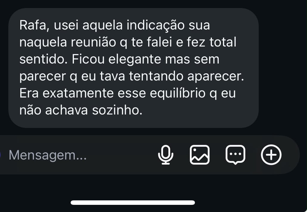 Captura de depoimento: uma indicação usada em reunião trouxe elegância e o equilíbrio desejado.